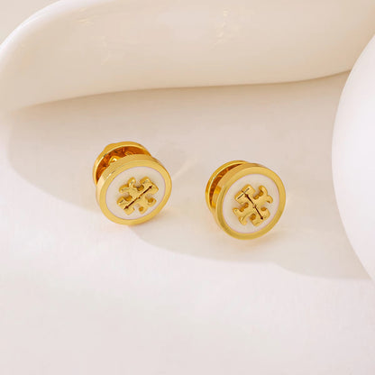 Enamel Cross Emblem Stud Earrings