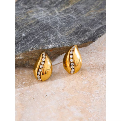 Gold Statement Teardrop Earrings with Crystal Accent