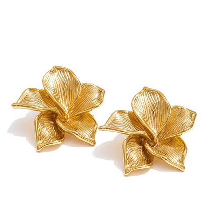 Gold Floral Sculpted Stud Earrings