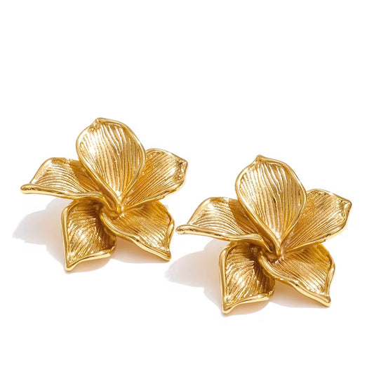 Gold Floral Sculpted Stud Earrings