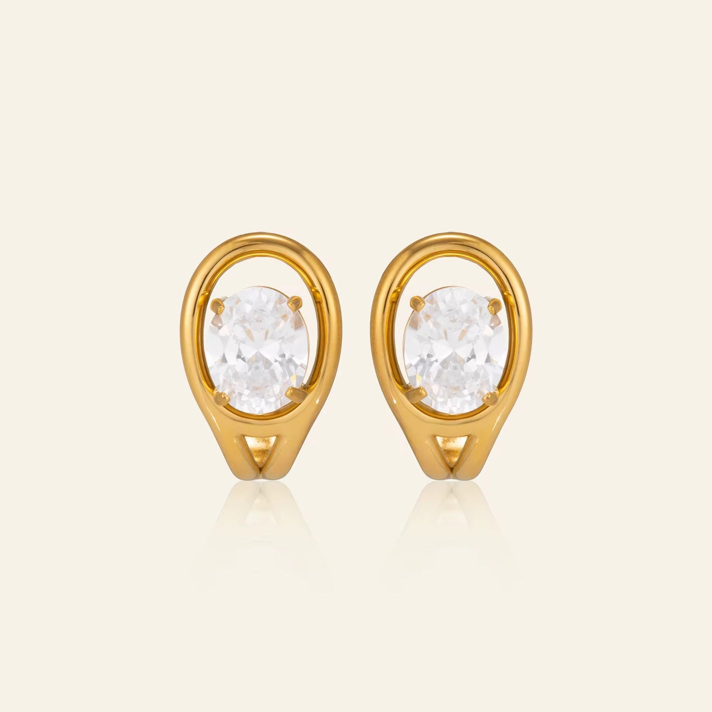 Oval Crystal Gold Stud Earrings