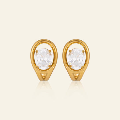 Oval Crystal Gold Stud Earrings