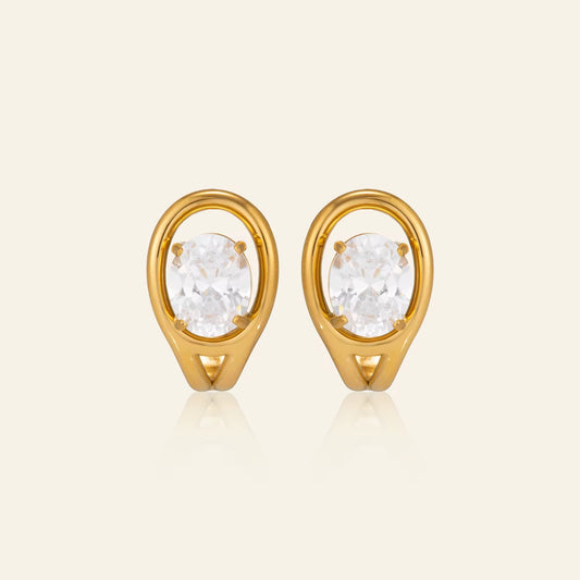 Oval Crystal Gold Stud Earrings
