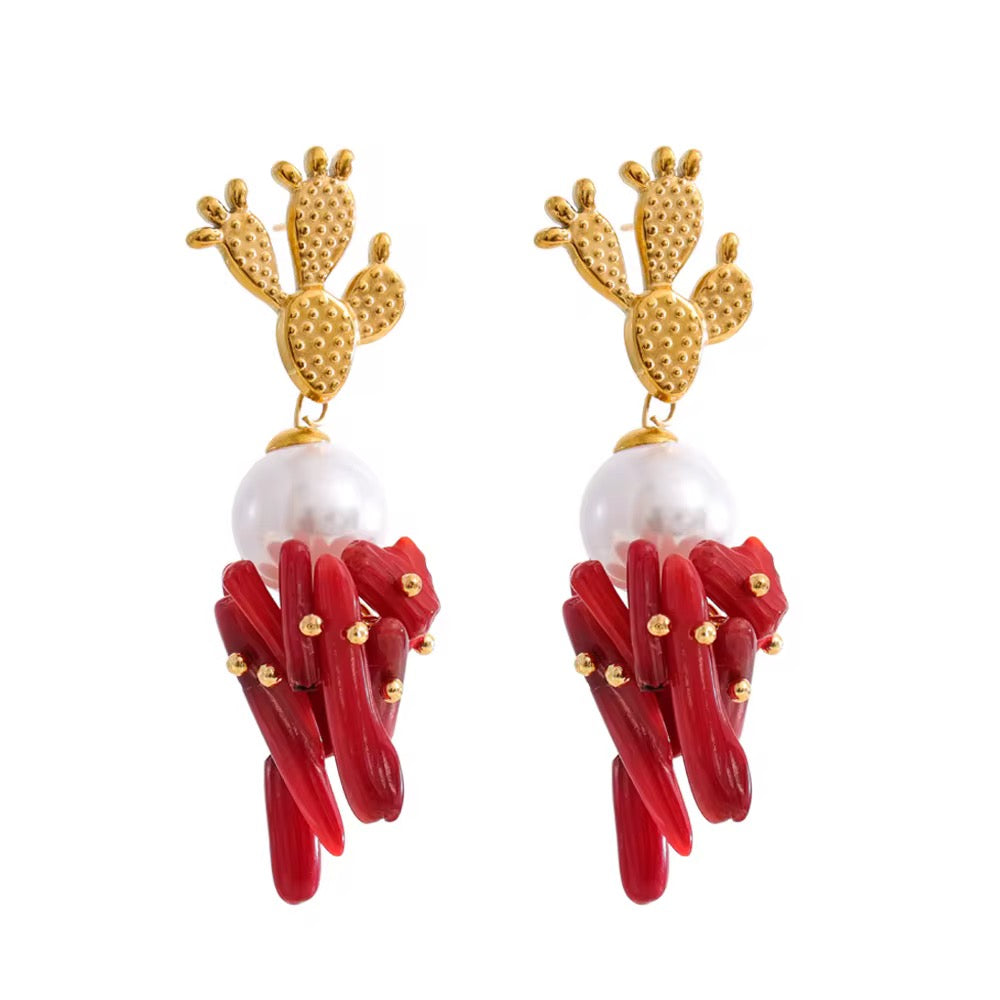 Coral Drop Statement Earrings