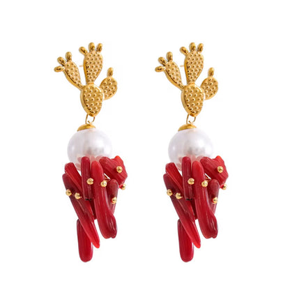 Coral Drop Statement Earrings