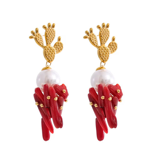 Coral Drop Statement Earrings