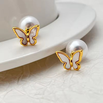 Butterfly Pearl Stud Earrings