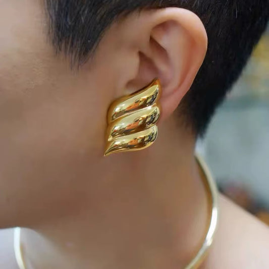 Golden Wave Stud Earrings