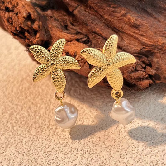 Starfish Pearl Drop Earrings