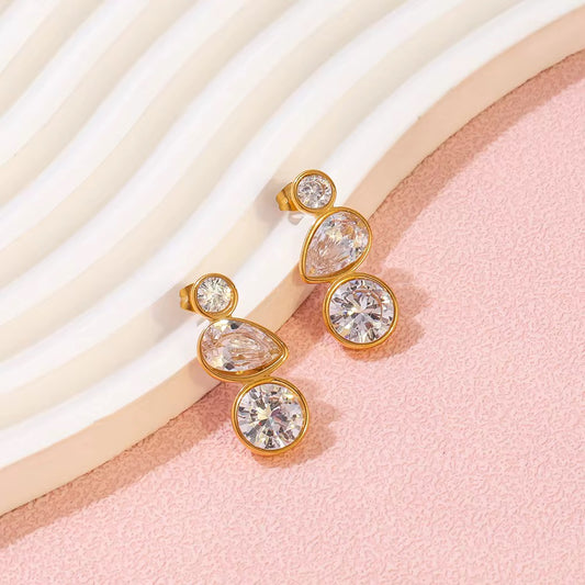 Luxury Waterproof Zirconia Teardrop Stud Earrings