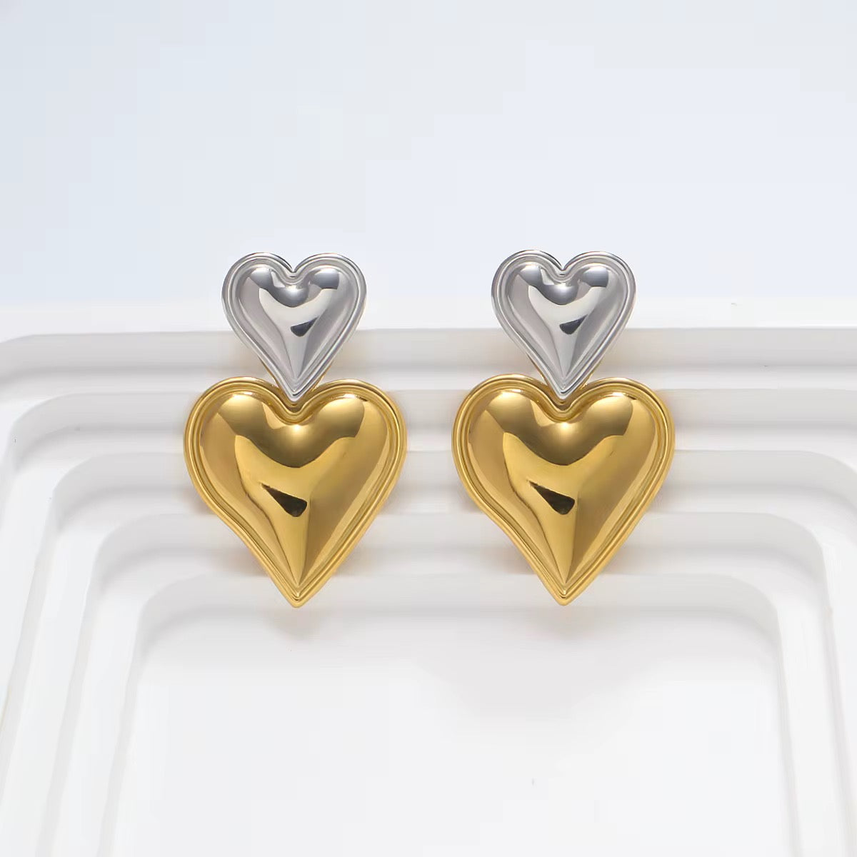 Double Heart Drop Statement Earrings