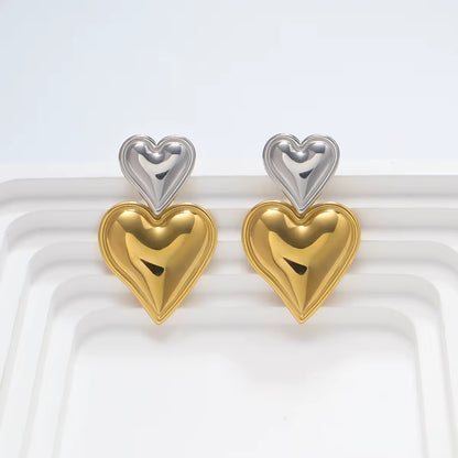 Double Heart Drop Statement Earrings
