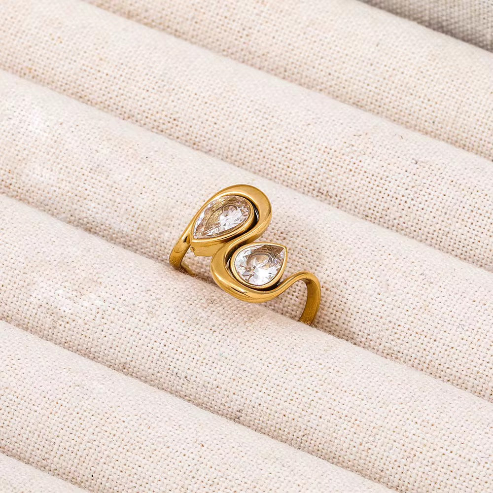 Luxury Double Crystal Adjustable Ring