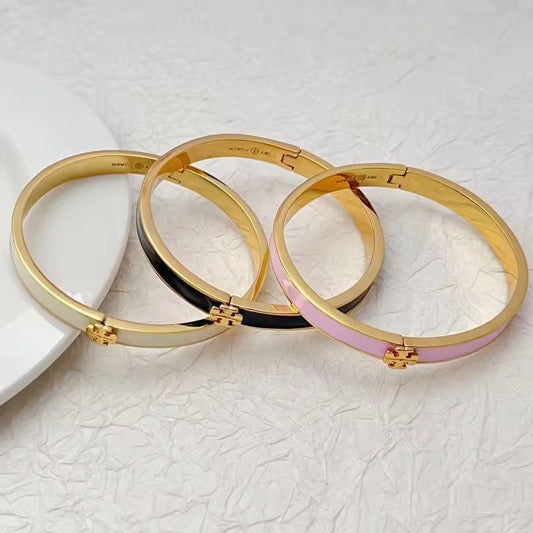 Enamel Cross Motif Gold Bangle Bracelet