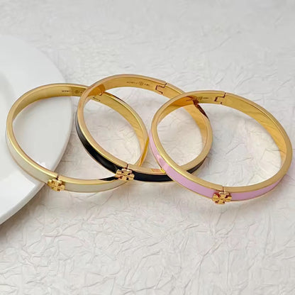 Enamel Cross Motif Gold Bangle Bracelet