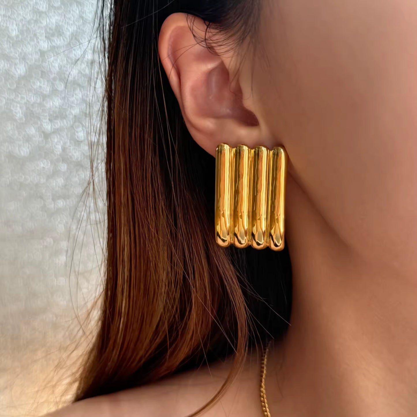 Gold Ribbed Statement Earrings