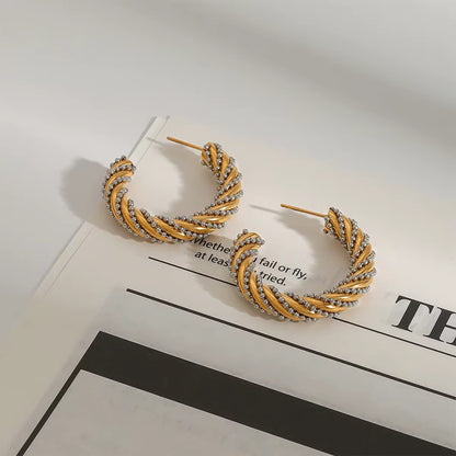 Vintage Twist Pearl Hoop Earrings