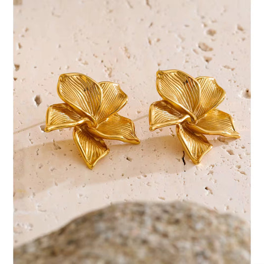 Gold Floral Sculpted Stud Earrings