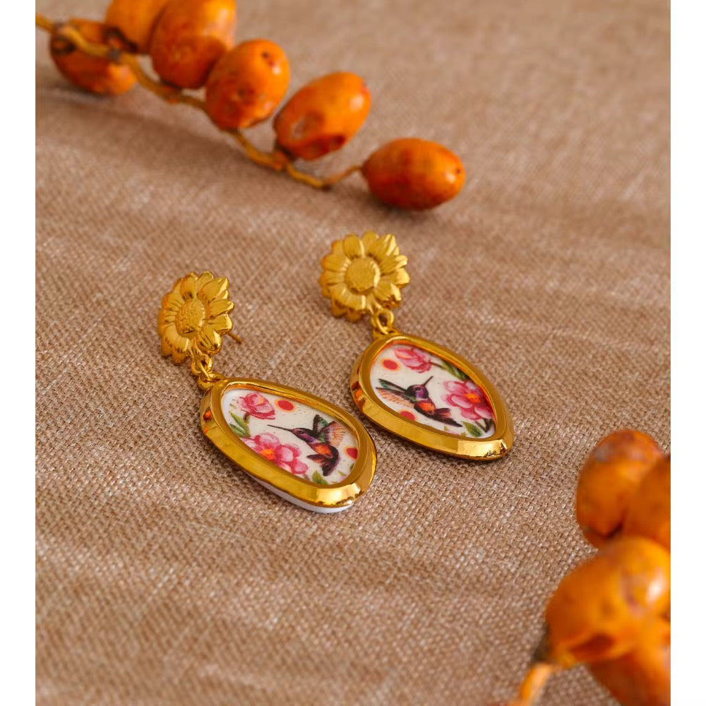Hummingbird Floral Drop Earrings
