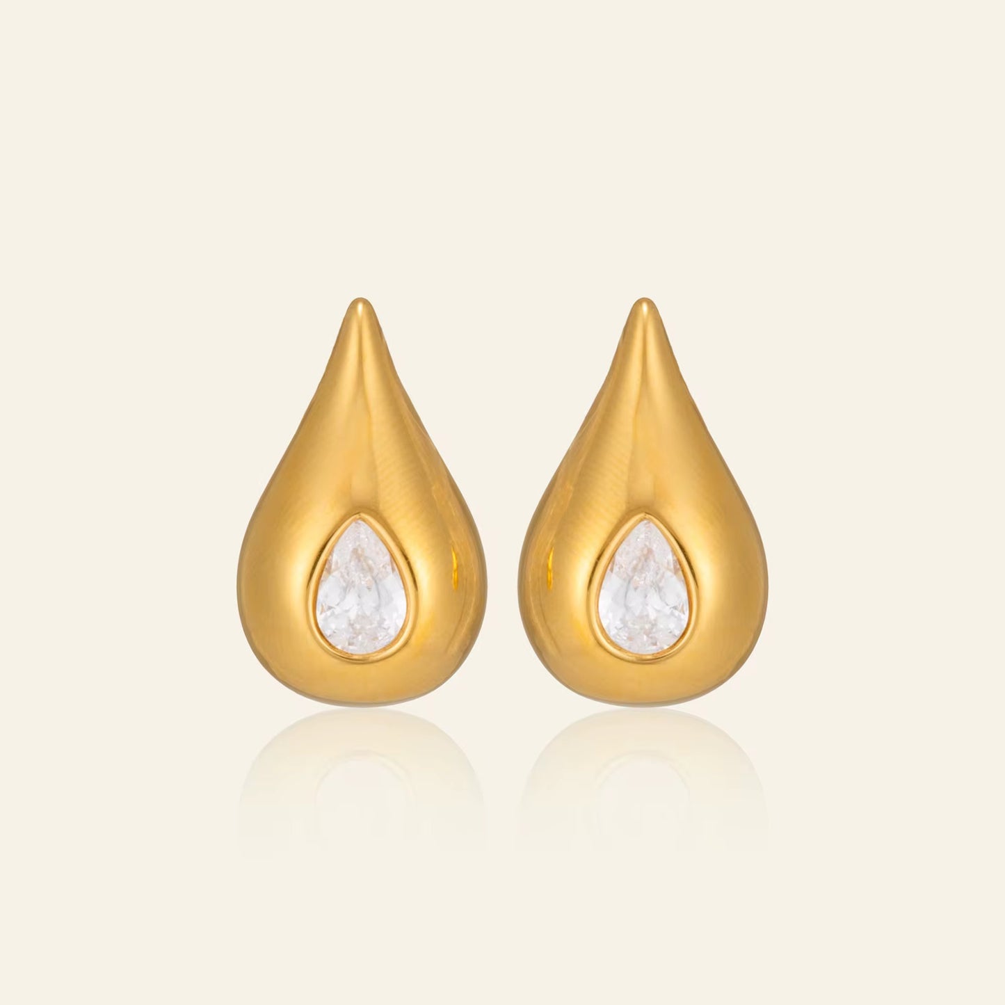 Teardrop Crystal Gold Stud Earrings