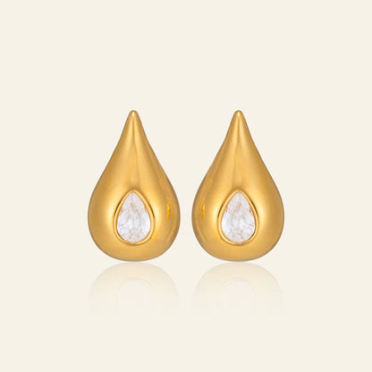 Teardrop Crystal Gold Stud Earrings
