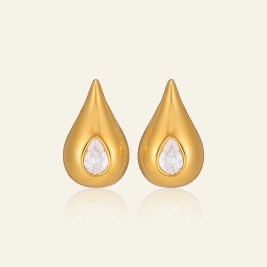 Teardrop Crystal Gold Stud Earrings