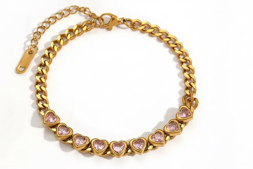 Crystal Heart Chain Bracelet