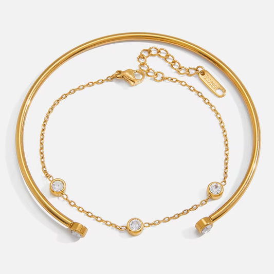 Minimal Crystal Bracelet & Open Bangle Set