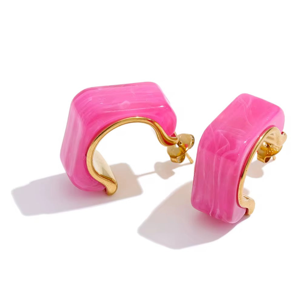 Chunky Enamel Gold Hoop Earrings