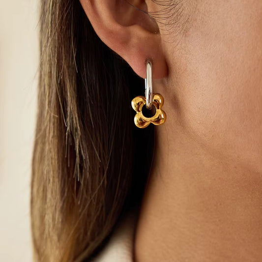 Dual Tone Link Hoop Earrings