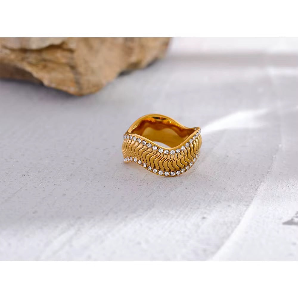Textured Crystal Band Ring
