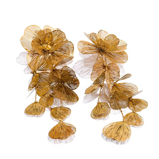 Gold Floral Statement Earrings – Luxury Layered Petal Design