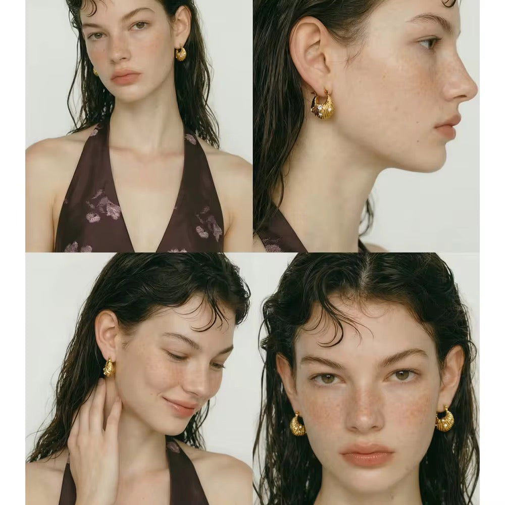 Textured Gold Crystal Hoop Earrings