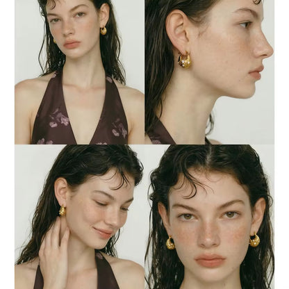 Textured Gold Crystal Hoop Earrings