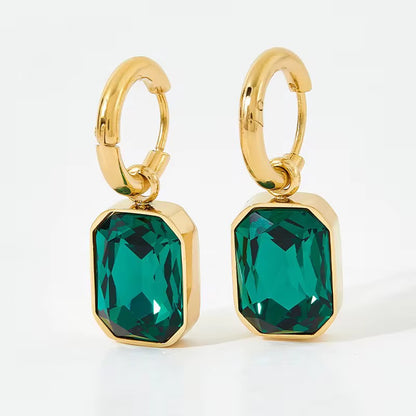 Emerald Cut Crystal Drop Hoops