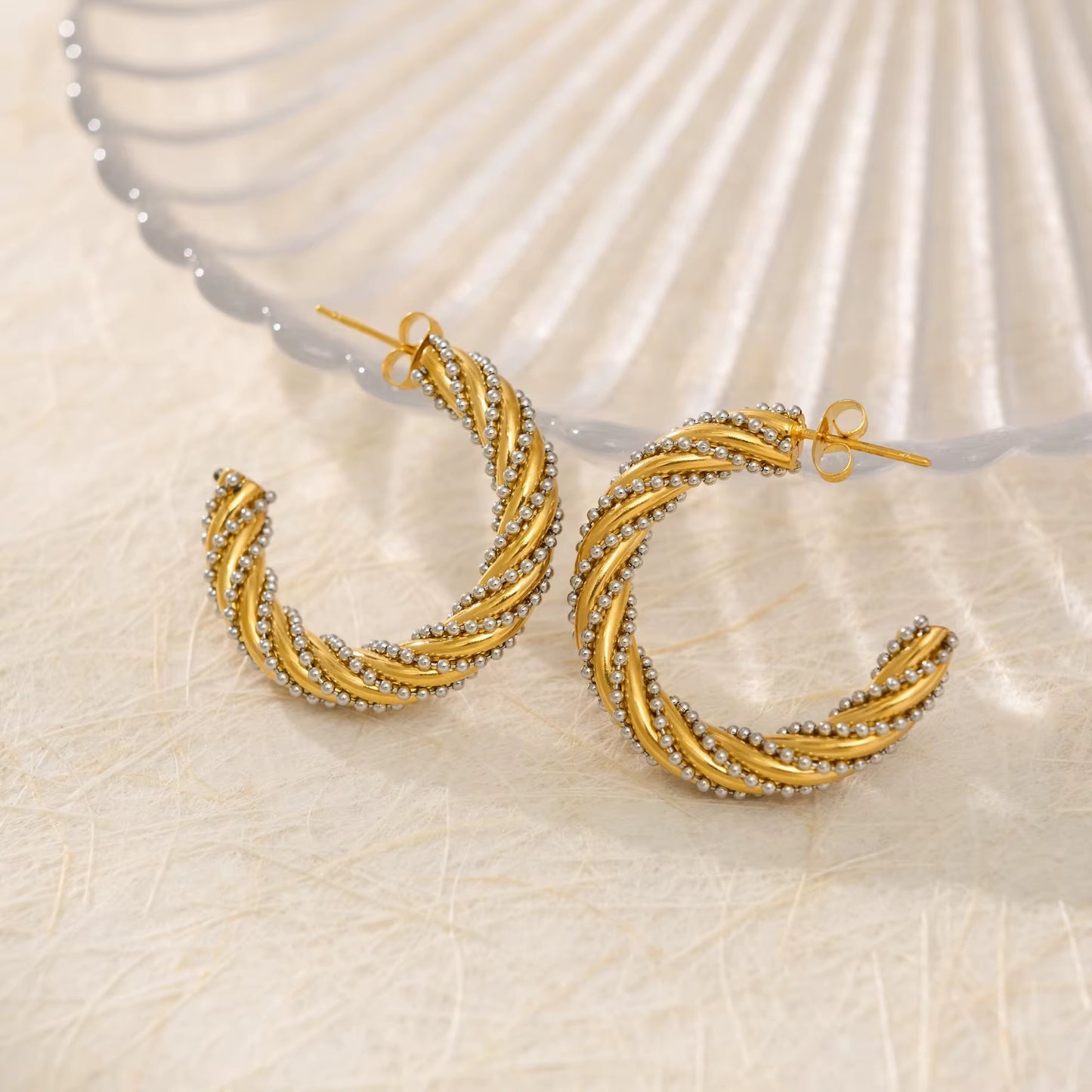 Vintage Twist Pearl Hoop Earrings