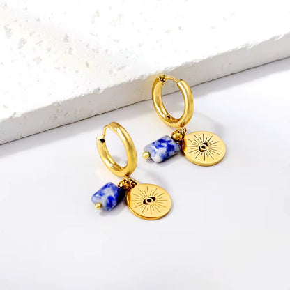 Evil Eye Charm Stone Drop Hoop