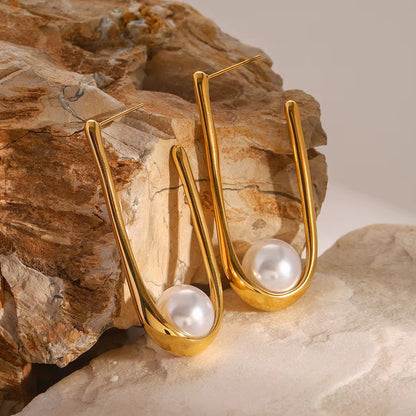 Golden Pearl Sculpt Drop Earrings