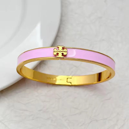 Enamel Cross Motif Gold Bangle Bracelet