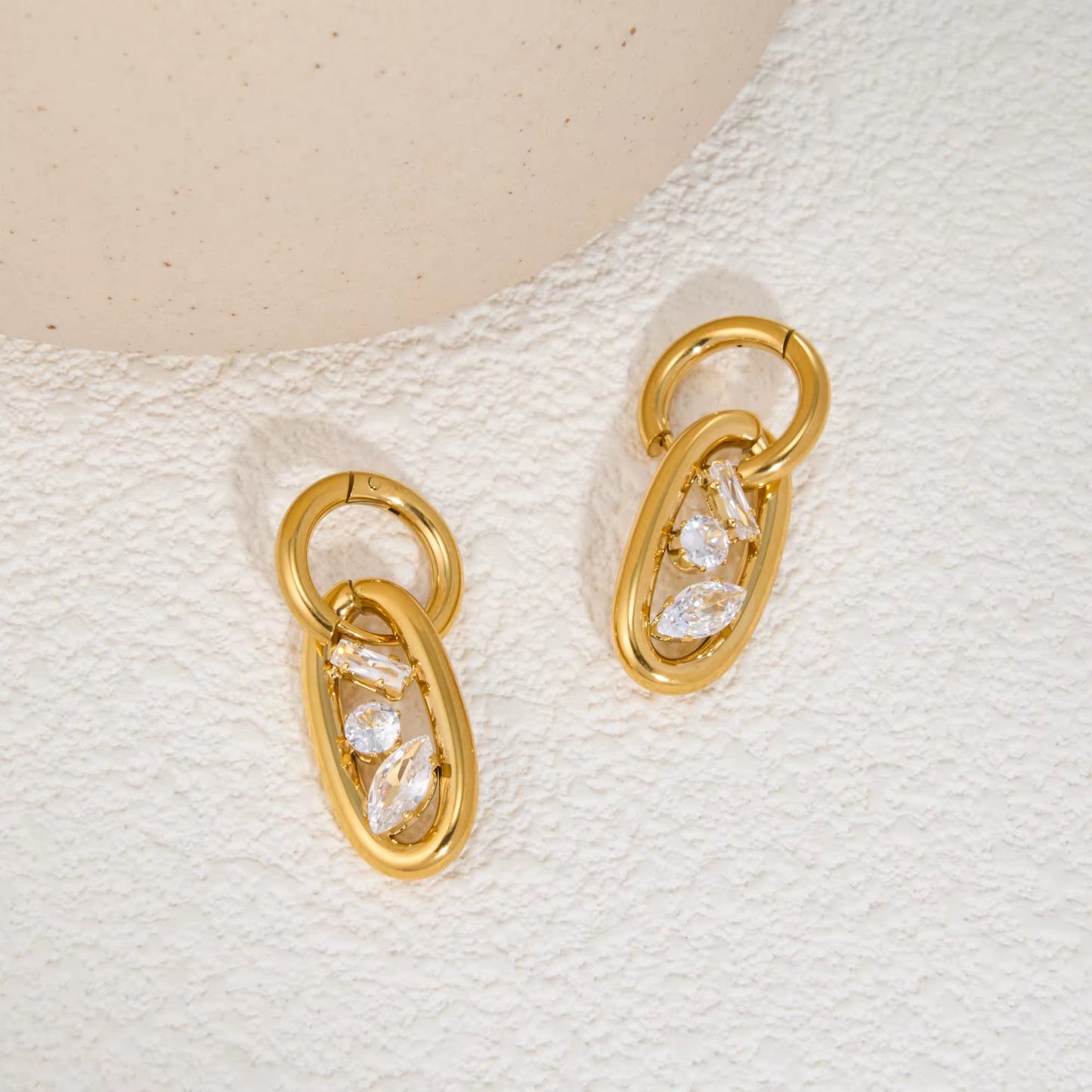 Luxe Oval Drop Crystal Hoops
