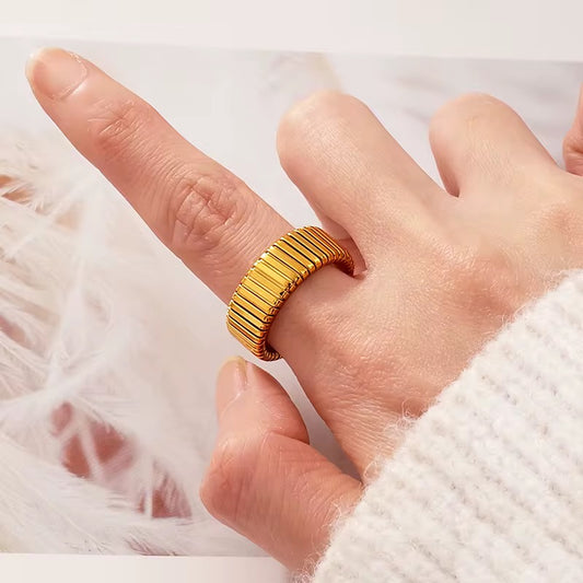 Ribbed Gold Band Ring