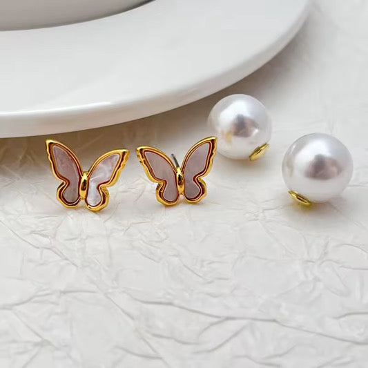 Butterfly Pearl Stud Earrings