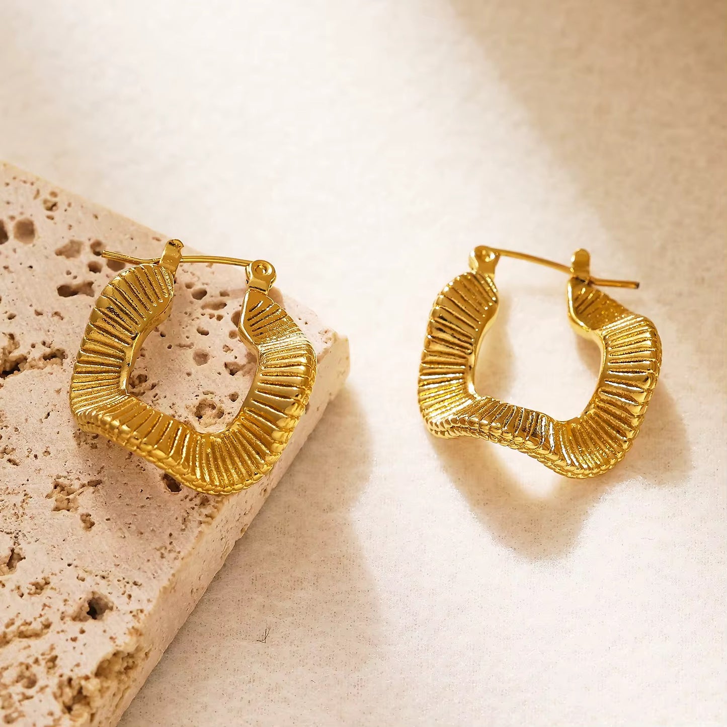 Gold Textured Chunky Hoop Earrings