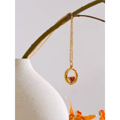 Golden Heart Circle Pendant Necklace