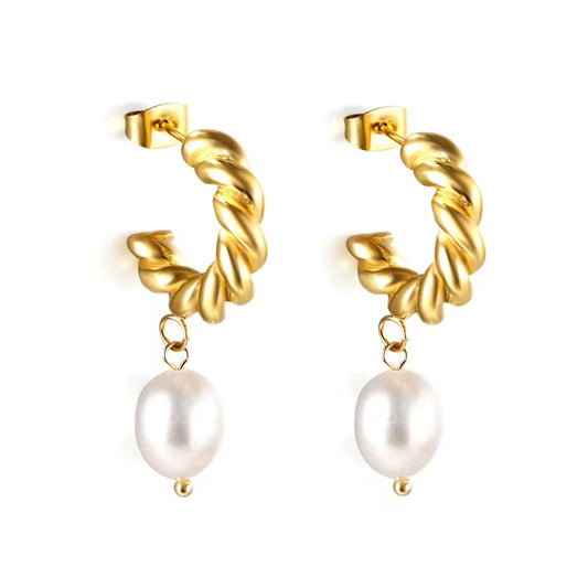 Twisted Pearl C-Hoop Earrings