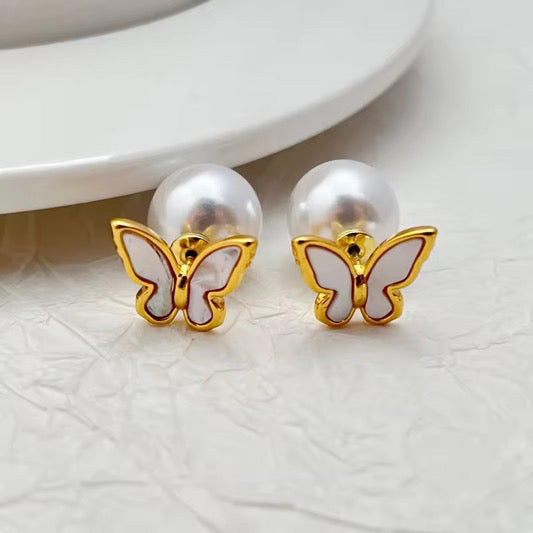 Butterfly Pearl Stud Earrings