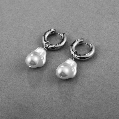 Baroque Pearl Hoop Drop Earrings