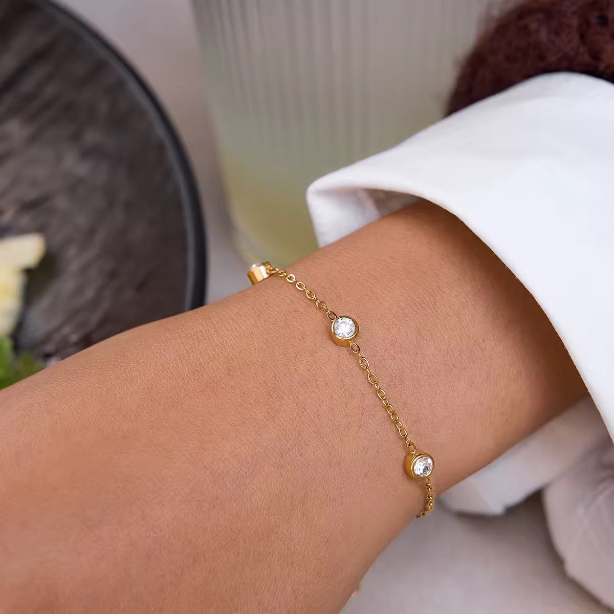 Minimal Crystal Bracelet & Open Bangle Set