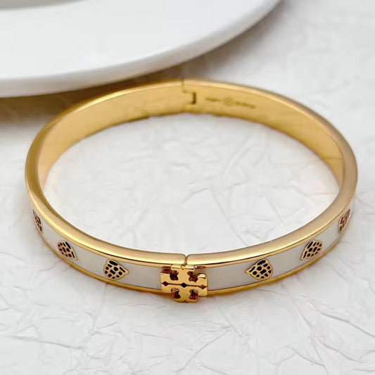 Floral Enamel Cross Motif Gold Bangle