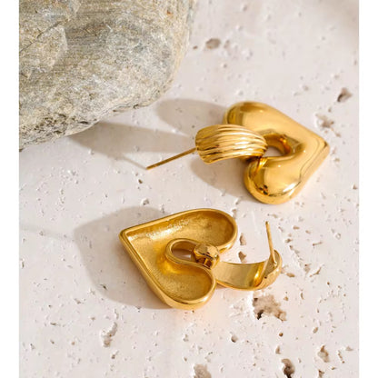 Golden Sculpted Heart Earrings